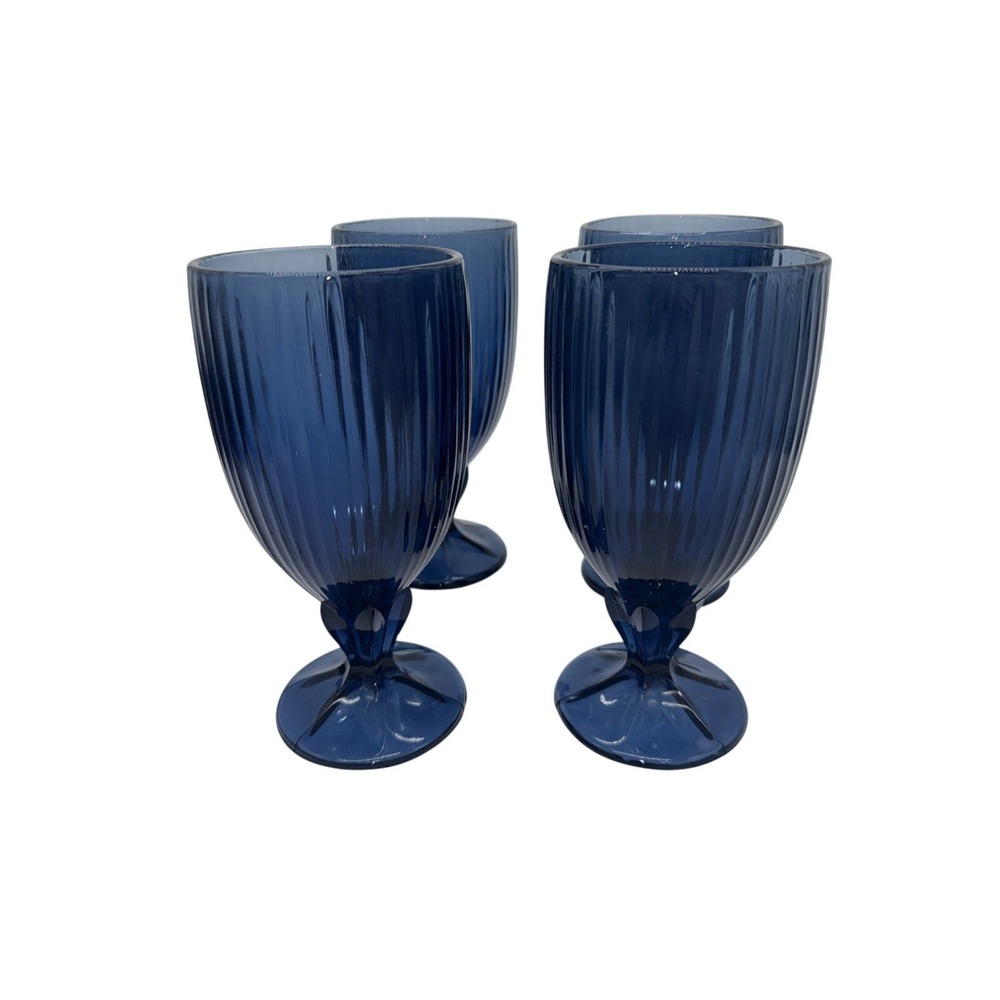 4 Vintage Fostoria Monet Dark Blue Iced Tea Glasses